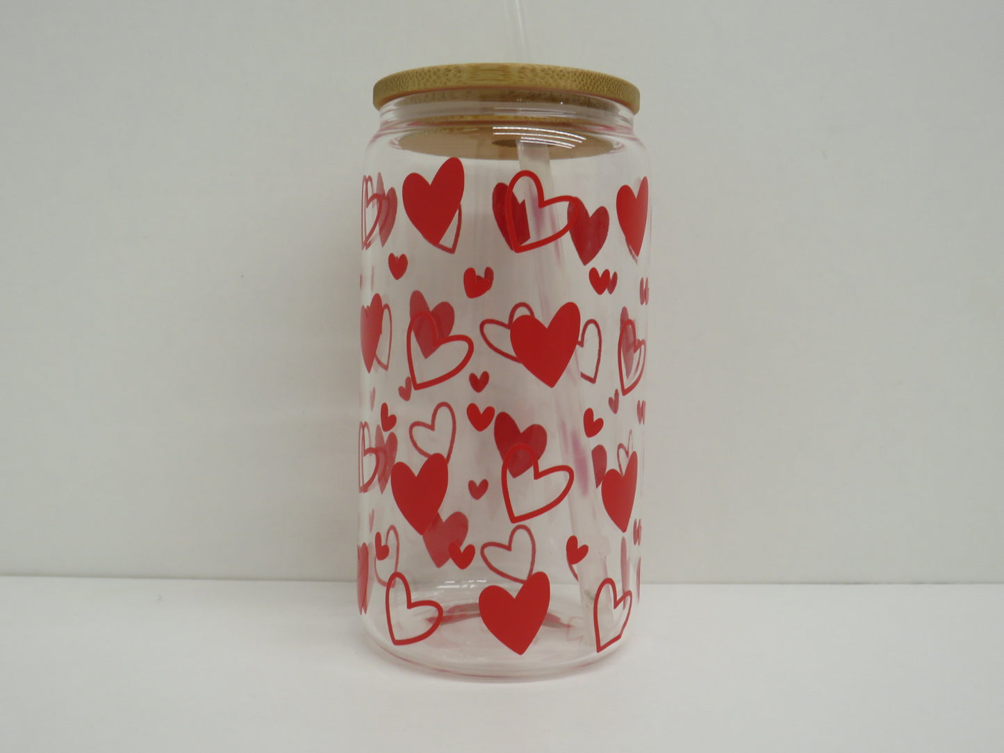 16oz Glass Can "Love Hearts"