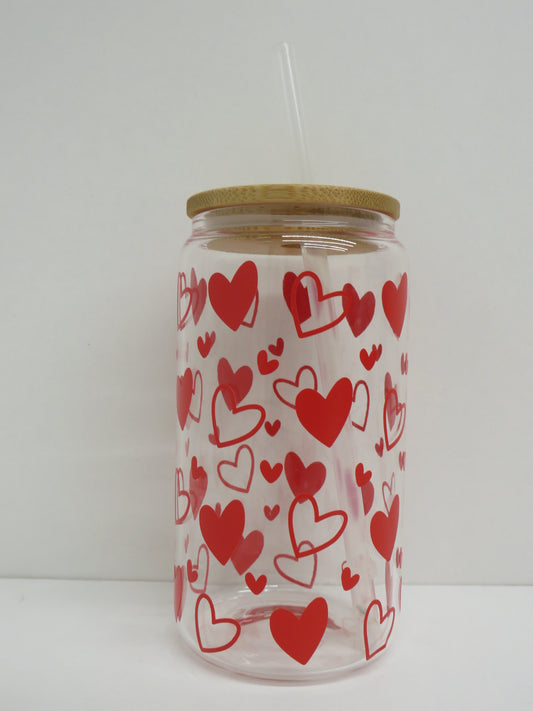 16oz Glass Can "Love Hearts"